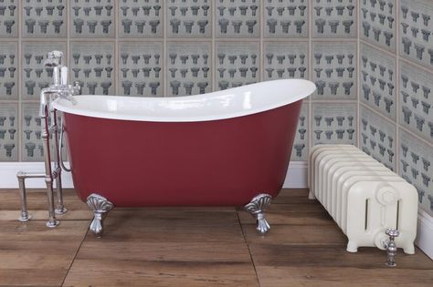 Lyon Single Slipper Cast Iron Bath by Carron Natural Wood Trim, Church Chairs, London Interiors, Deep Tub, Church Pews, Bath Paint, Cast Iron Bath, Traditional Radiators, Victorian Floor