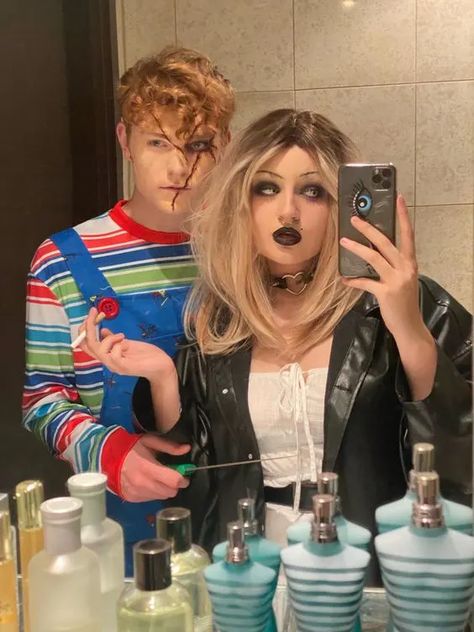 50+ Easy and Fun Halloween Costumes for Couples - HubPages Chucky And Annabelle Costume, Chucky And Bride Of Chucky Costume, Chucky Costume Mens, Chucky Makeup For Men, Chucky And Bride Costume Couple, Chucky Costume Men, Chucky And Tiffany Costume Couple, Halloween Costumes Boy And Girl, Tiffany Halloween Costume