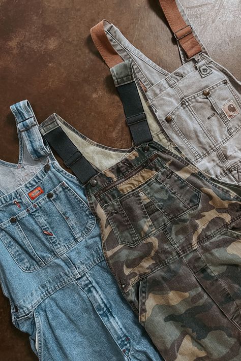 Shop Vintage Vibes • Vintage Overalls Dickies, Camo, Carhartt Camo Overalls Outfit, Dalton Georgia, Camo Overalls, Cosby Sweater, Oversize Outfit, Tacky Christmas Sweater, Vintage Flannel Shirt, Vintage Overalls, Overalls Outfit