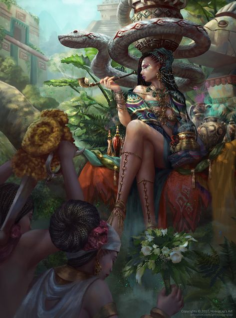 Ixchel of the healing forest on Behance Maya Art, Snake Girl, Commissioned Artwork, Christina Ricci, Tarot Art, Zooey Deschanel, Literature Art, Fantasy Illustration, Fantastic Art