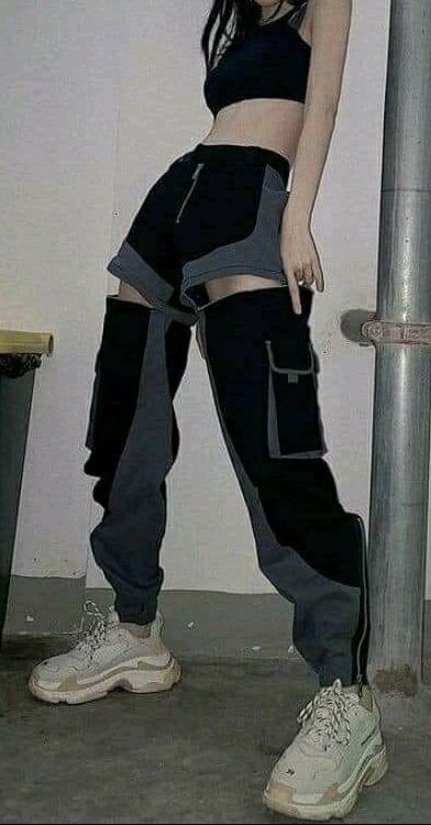 Pants With Holes On The Side, Techcore Aesthetic Outfits, Grunge Club Outfits, Pokemon Trainersona, Scifi Clothing, Genshin Modern, Aespa Concert, Badass Girl, Fashion Kpop