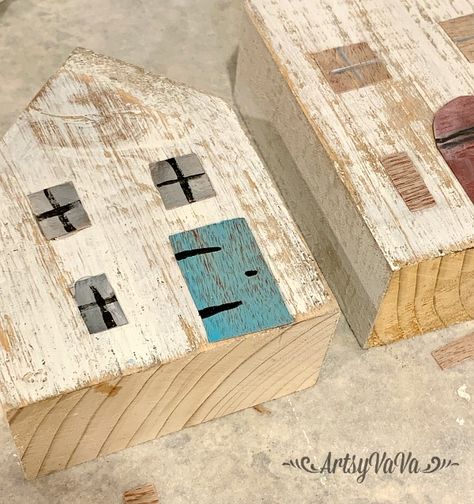 Wood Christmas Houses Diy, Diy Wood Christmas Village, Scrap Wood Houses Diy Projects, Wooden Block Houses Diy Christmas, Wooden Christmas Houses Diy, Diy Wooden Village, Diy Wooden Houses, Scrap Wood Christmas Village, Wood Block Houses Christmas