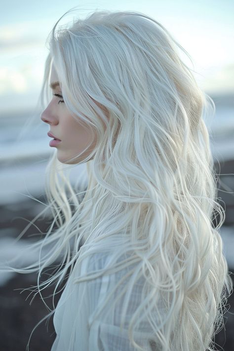 Long Wavy Hairstyles 16 Messy Pixie Haircut, Long White Hair, Icy Blonde Hair, White Blonde Hair, Blonde Tones, Icy Blonde, Platinum Hair, White Blonde, Platinum Blonde Hair