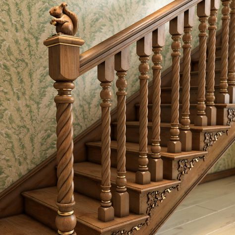 >> Please note that there may be contrasting transitions of wood tone. This figured carved baluster with an original spiral pattern is carved from solid wood and manually refined by our craftsmen. Its laconic "rope" design will bring a touch of uniqueness to your staircase and interior as a whole. Special Discount Offer: Are you looking to buy multiple balusters for your stair project? We offer exclusive discounts for bulk purchases! The more you buy, the more you save, with discounts of up to 5 1920s Staircase, Corner Stairs Decor, Big Staircase, Staircase Banister Ideas, Staircase Molding, Wooden Staircase Railing, Window Casings, Classic Staircase, Staircase Decoration