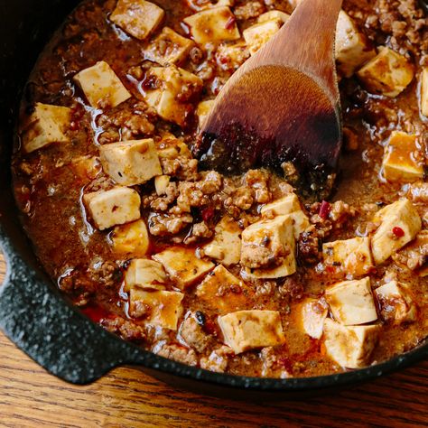 Mapo Tofu - The Japanese Pantry Mapo Tofu, Sichuan Pepper, Black Sesame Ice Cream, Continental Breakfast, Bean Curd, Chinese Dishes, Bean Paste, Ground Pork, Boiling Water