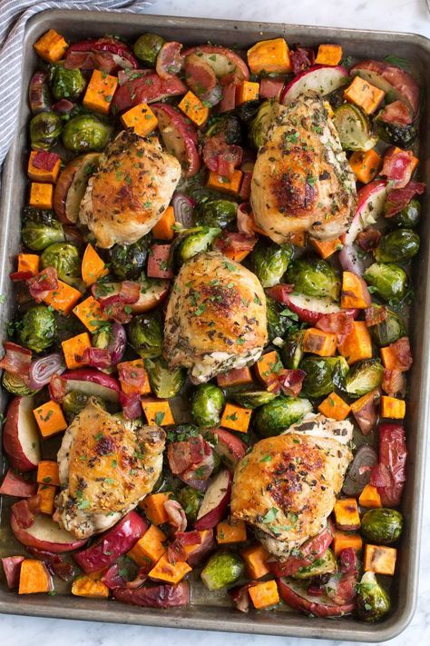 One Pan Autumn Chicken Dinner Fall Food Recipes Dinner Healthy, Autumnal Dinner Recipes, Mabon Recipes Chicken, Fall Recipes Sheet Pan, Fall Chicken Sheet Pan Dinner, Meals For Mabon, One Pan Autumn Chicken Dinner, Good Fall Dinners, Paleo Autumn Recipes