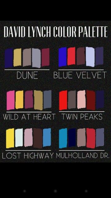 Twin peaks color palette Twin Peaks Color Palette, Twin Peaks Decor, Blue Velvet Movie, Movie Color Palette, The Great Escape, Color Palate, Owl Tattoo, Book Tv, Color Grading