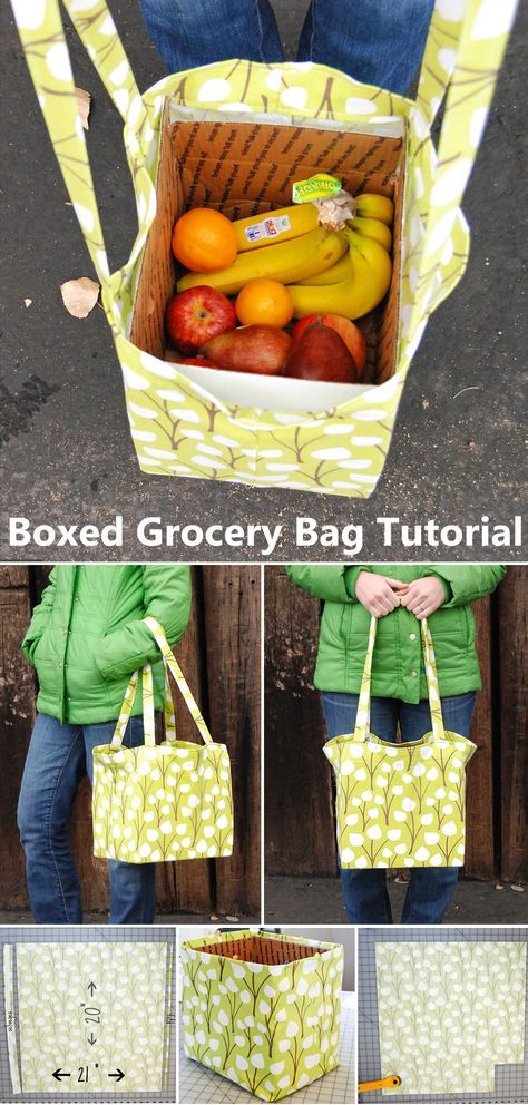 Sewing A Box Bottom Bag, Sewing Grocery Bags Free Pattern, Sewing Projects Bags And Totes, Sewing Grocery Bags, Grocery Tote Bag Pattern Free, Diy Grocery Bags Free Pattern, Grocery Bag Pattern Free, Sewing Tote Bags Pattern Free, Easy Bags To Sew