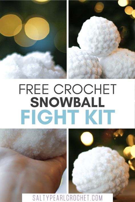 Make this fun and easy indoor snowball fight set with three free crochet snowball patterns from salty pearl crochet. A perfect gift idea for kids! Crochet Snowballs, Crocheted Snowballs, Sisters Crafts, Crochet Water Balloons, Jumbo Crochet, Pearl Crochet, Indoor Snowballs, Crochet Holiday, Crochet Snowman