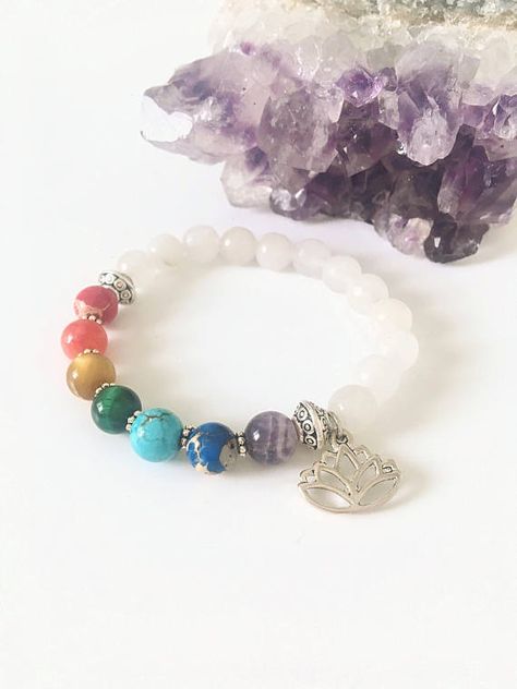 Circle Bracelet, Yoga Bracelet, Chakra Jewelry, Chakra Bracelet, Yoga Gifts, Turquoise Howlite, Healing Bracelets, Flower Bracelet, Bracelet Collection