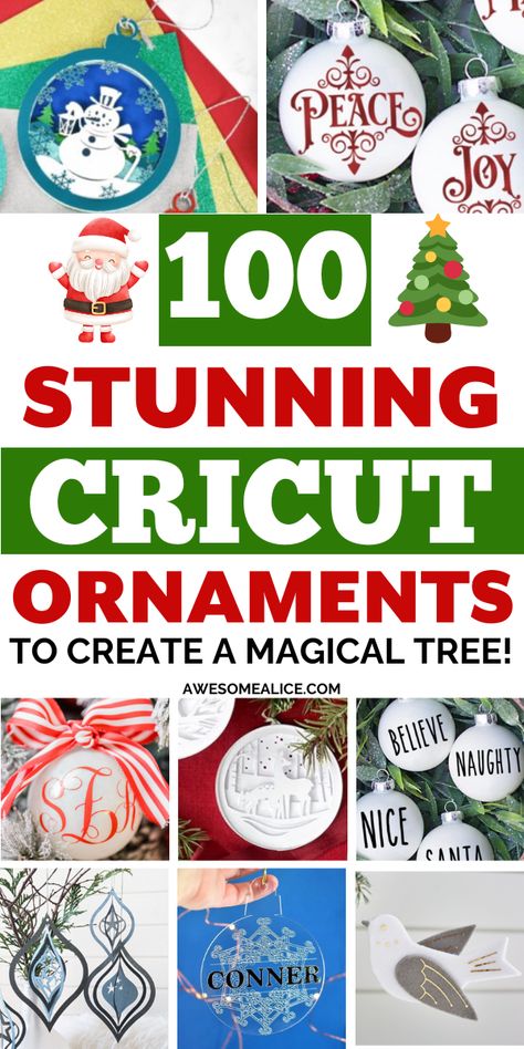 Get inspired with DIY Cricut Christmas ornament ideas! From vinyl lettering to paper and acrylic, personalize ornaments with names for festive flair. Christmas Tree Ornaments With Names, Clear Round Acrylic Christmas Ornaments, Personalized Christmas Ornaments Cricut, Family Name Ornaments Diy, Diy Christmas Ornaments With Names, Acrylic Christmas Ornaments Diy, Cricket Christmas Ornament, Diy Cricut Christmas Ornaments, Cricut Ornaments Diy Christmas Gifts