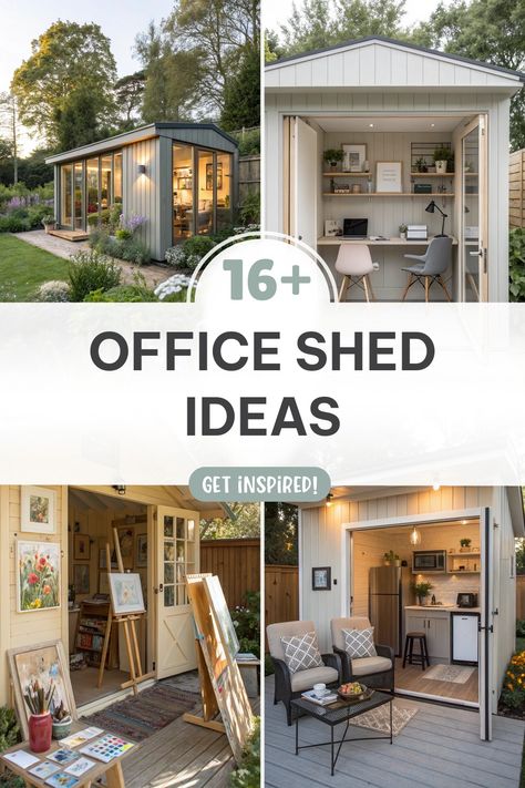 Click for More ➡️ | Save for Later ❤️ | Office Shed Ideas: Embrace natural elements, modern minimalism, and creative artistry in your workspace! Office Shed Interior Ideas, Shed Made Into Office, Garden Shed Office Ideas, Storage Shed Office Ideas, Home Office Shed Interior, Small Shed Office, Small Architecture Office, Outside Office Ideas, She Shed Office Work Spaces