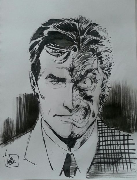 Two Face Dc Art, Two Face Comic, 2 Faced Drawing, Two Face Art, Matches Malone, Lee Weeks, Two Face Batman, Batman Rogues, Gotham Villains