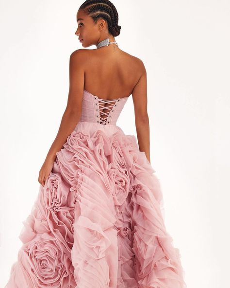 Skillfully cultivating blooms for your dramatic floral entrance 🌸 #amalthrea #amalthreadress Milla Dress, Dreamy Makeup, Gender Reveal Dress, Rose Prom Dress, Ruffle Tulle Dress, Pink Wedding Gowns, Valentines Dress, Elegant Evening Dresses, Paris Dress