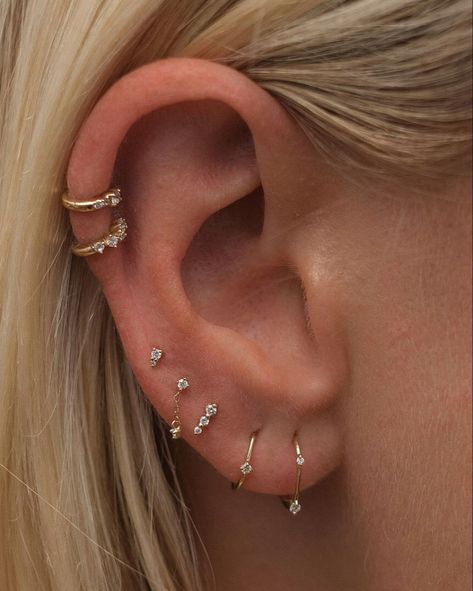 Diamond earrings Full Ear Piercings, Dripping In Diamonds, Ear Stacks, Unique Ear Piercings, Ear Piercings Chart, Nose Ring Jewelry, Ear Lobe Piercings, Belly Button Piercing Jewelry, Piercing Inspo