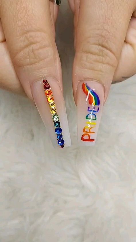 pride nails ❤🧡💛💚💙💜 | Nail art, Nails, Dance workout videos Cute Summer Nails 2023, Acrylic Nails Neon, L Nails, Acrylic Nail Designs Coffin, Nails Rainbow, Rainbow Nails Design, Summer Nails Art, Neon Acrylic Nails, Rainbow Nail Art