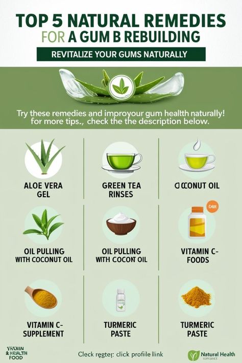 Discover natural remedies to rebuild and strengthen your gums. Learn effective techniques to improve gum health and prevent receding gums naturally." Tags: #GumHealth #NaturalRemedies #RecedingGums #OralCare #HealthyGums "Explore the top home remedies for naturally rebuilding gums. Find out how to use simple, natural ingredients to promote gum health and prevent gum recession." Tags: #HomeRemedies #GumRebuilding #NaturalHealing #OralHealth #HealthyGums.
#oralhealthcaretips #healthteeth Gum Inflammation, Health Improvement, Gum Recession, Coffee With Alcohol, Natural Toothpaste, Receding Gums, Oil Pulling, Gum Health, Teeth Care