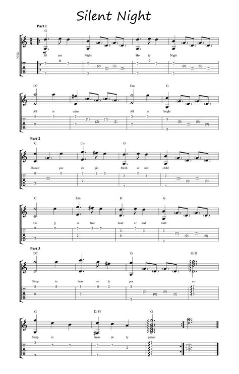 Learn my "Medium" difficulty fingerstyle arrangement of `Silent Night` - with tab, chords and a video play-through - Guitar Domination Silent Night Guitar Tab, Silent Night Lyrics, Elvis Presley Lyrics, Guitar Fingerstyle, Fingerstyle Guitar Lessons, Christmas Guitar, Night Lyrics, Christmas Performance, Tommy Emmanuel