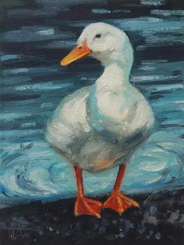 Daily Paintworks - "White Duck" - Original Fine Art for Sale - © Dasha Piven Duck Paintings On Canvas, Duck Paintings, Goose Painting, Duck Painting, Long Painting, Simple Acrylic, Paint Canvas, Impressionism Art, Simple Acrylic Paintings