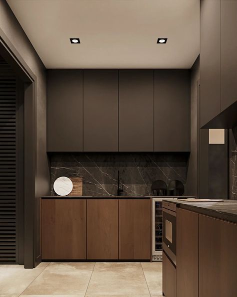 Contemporary Dark Kitchen, Minimalist Dark Interior, Dark Kitchen Ideas Modern, Modern Masculine Kitchen, Dark Minimalist Kitchen, Dark Apartment Kitchen, Black Japandi Kitchen, Dark Tone Kitchen, Masculine Kitchens