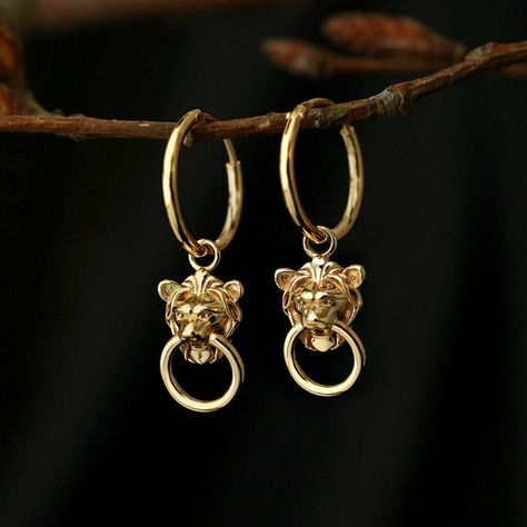 These tiny and fierce lion head knocker earrings are the perfect addition to your jewellery box.  These versatile earrings can be worn in your lobe piercings or your cartilidge piercing, creating a different look everytime! Choose from Sterling Silver or 18k Gold plated Sterling Silver Check out our store for matching ring and necklace, to complete the set! This item will arrive in a branded Regalrose muslin bag, making a lovely gift for someone special. British brand Regalrose, design, create a Fierce Lion, Lobe Piercings, Chunky Earrings, Chunky Ring, Diamond Wedding Rings Sets, Gem Diamonds, Halloween 2022, Saved Pins, Matching Ring