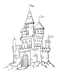 Castle Doodle Simple, Castle Simple Drawing, Castles Drawing, Castle Drawing Easy, Drawing Castle, Palace Drawing, Coloring Pages Cartoon, Disney Palace, Castle Sketch