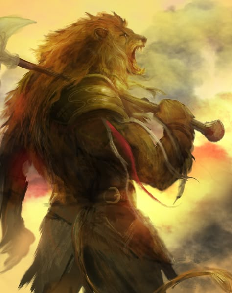 ArtStation - Roar - Lion warrior Dnd Tabaxi, Character Reference Art, Mythic Odysseys Of Theros, Lion Knight, Animal Concept Art, Lion Warrior, Animal Concept, Fire Lion, Fire Warrior