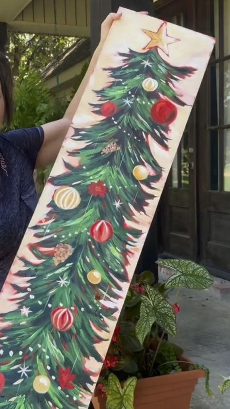 Painted Merry Christmas Signs, Christmas Porch Boards, Porch Christmas Tree, Christmas Watercolors, Barnwood Projects, Porch Boards, Porch Leaners, Wood Paintings, Grinch Crafts