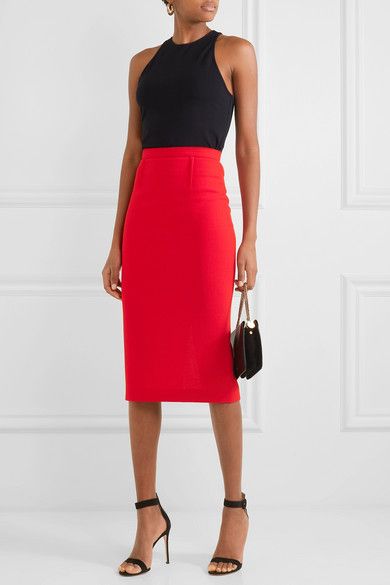 Red Pencil Skirt Outfit, Red Pencil Skirt, Pencil Skirt Outfits, Red Pencil, Crepe Skirts, Stylish Skirts, Poppy Red, Roland Mouret, Red Skirts