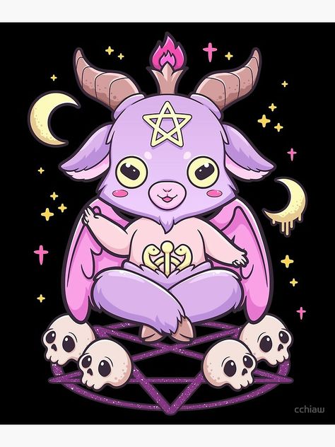 Kawaii Baphomet Tattoo, Baphomet Drawing Easy, Baphomet Art Cute, Cute Baphomet Tattoo, Chibi Baphomet, Baphomet Art, Kawaii Baphomet, Cute Occult, Kawaii Demon