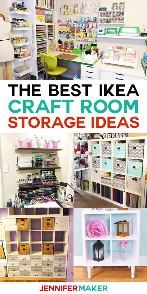 The Best IKEA Craft Room Storage Ideas and Shelves | Kallax, Expedit, Linnmon, Alex, and more! #ikea #craftroom #storage Ikea Craft Room Storage, Craft Room Storage Ideas, Room Storage Ideas, Ikea Craft Room, Ikea Crafts, Room Storage Diy, Dream Craft Room, Craft Room Design, Sewing Room Organization