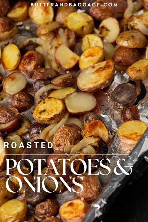 Roasted Onions And Potatoes, Roasted Potatoes And Squash In Oven, Green Onion Recipes, Potato And Onions, Roasted Potatoes In Oven, Roasted Yellow Potatoes, Roasting Recipes, Easy Oven Roasted Potatoes, Roasted Potatoes And Onions