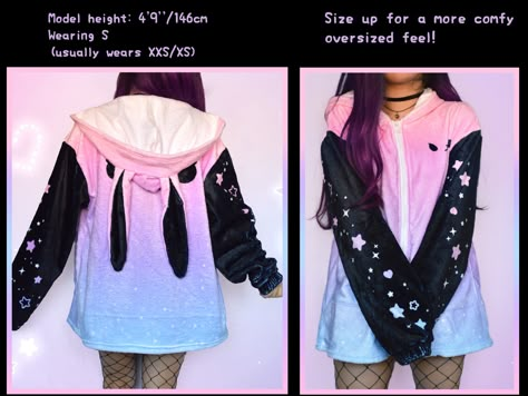 Fluffy Pastel Goth Bunny Ear Hoodie Yami Kawaii Rabbit Hoody Creepy Cute Fuzzy Zipper Hoodie Gradient Japanese Alt Aesthetic J Fashion Coat - Etsy Bunny Ear Hoodie, Goth Bunny, Ponyta Pokemon, Kawaii Rabbit, Kawaii Outfits, Alt Aesthetic, Pastel Goth Fashion, Yami Kawaii, All Jeans