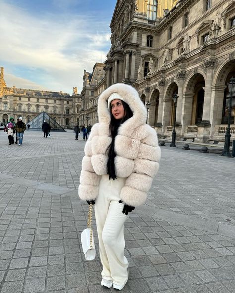 Snow Bunny Outfit, Fur Jacket Outfit, 10 Winter Outfits, Fur Coat Outfit, White Fur Coat, Fox Coat, Cold Weather Outfit, Sleek Dress, Snow Bunny