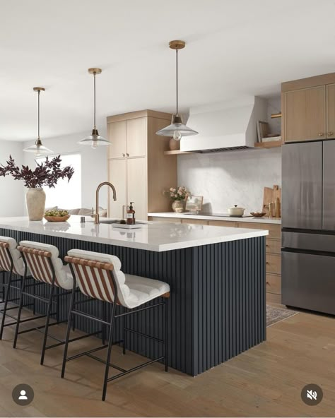 Island Paneling, Kitchen Island Upgrade, Island Upgrade, Contemporary Black Kitchen, Kitchen Design Countertops, Kitchen 2023, Kitchen Renovation Ideas, Modern Kitchen Ideas, Basement Kitchen