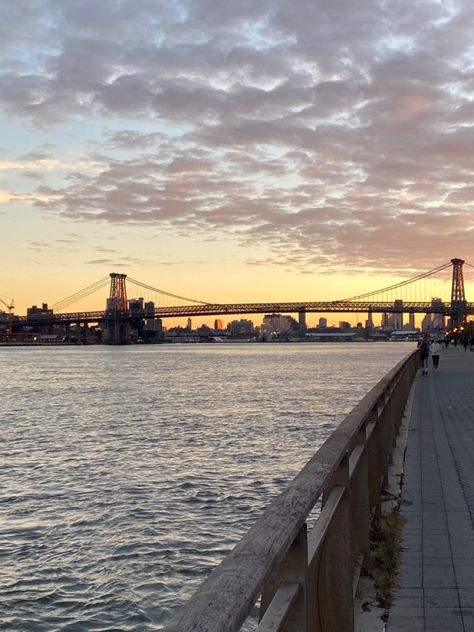 View of Williamsburg Bridge at sunset. Williamsburg Bridge, Bridge, Photography, Quick Saves