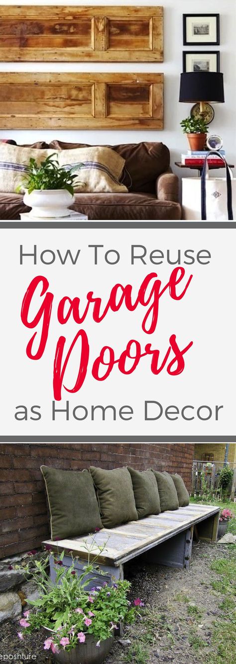 Repurpose Garage Door Panel, Door Repurposed Ideas, Repurpose Garage, Garage Doors Door, Upcycling Craft Ideas, Old Door Bench, Door Upcycle, Door Redo, Door Repurposed