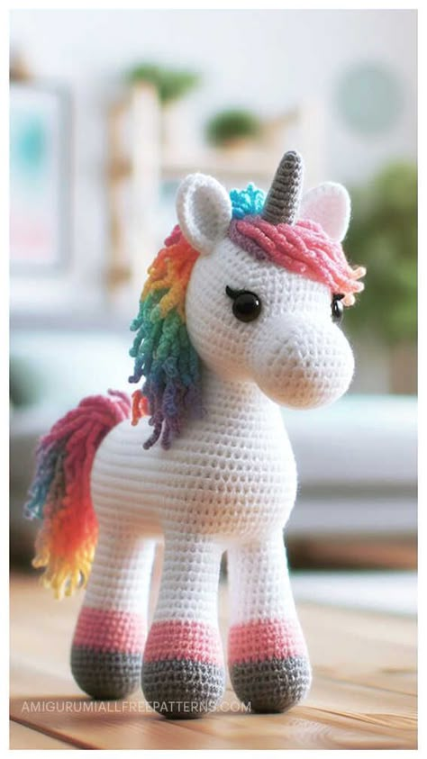 Amigurumi Horse Crochet Free Pattern Unicorn Crochet Patterns Free, Free Unicorn Crochet Pattern, Crochet Horse Pattern Free Amigurumi, Crochet Horse Pattern Free, Unicorn Crochet Pattern Free, Crochet Amigurumi Free Patterns Animals, Crocheted Chickens, Pony Crochet Pattern, Small Unicorn Crochet Pattern Free