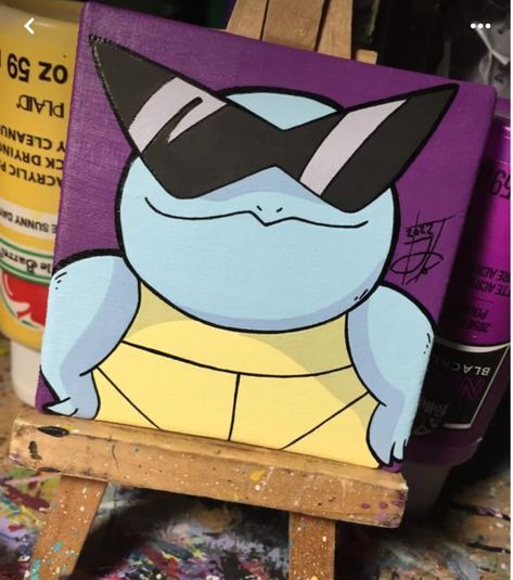 Pokemon Art Canvas, Squirtle Canvas Art, Squirtle Painting Canvas, Canvas Pokemon Painting, Pokemon Squirtle Drawing, Simple Pokemon Painting, Pokemon Paintings Easy, Pokemon Canvas Painting Easy, Gengar Painting Canvas