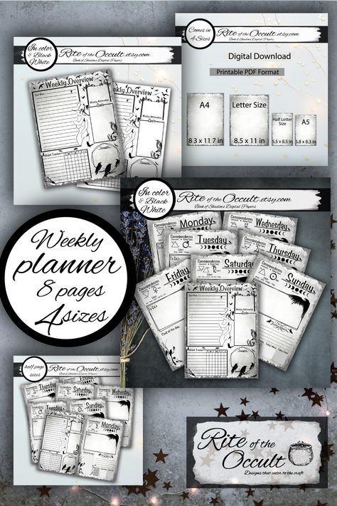 Witch Planner, Witchy Planner, Occult Witch, Journal App, Weekly Agenda, Daily Weekly Planner, The Occult, Daily Planner Pages, Printable Pages