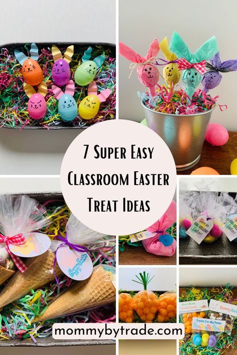 These Easter classroom treat ideas are not only easy but also super cheap! I purchased most of the materials and ingredients at the Dollar Tree. I promise you can't go wrong with any of these adorable and delicious Easter treats! #eastertreats #classroomtreatsideas #eastergoodies #easterclassroomtreats #momlife Easter Snacks For School Classroom, Easter Class Gift Ideas, Easter Ideas For Classroom, Toddler Easter Class Gifts, Diy Easter Gifts For Kids Classroom, Easter Classroom Treats For Kids, Diy Easter Classroom Treats, Easter Candy Gram Ideas, Easter Treats For Classmates