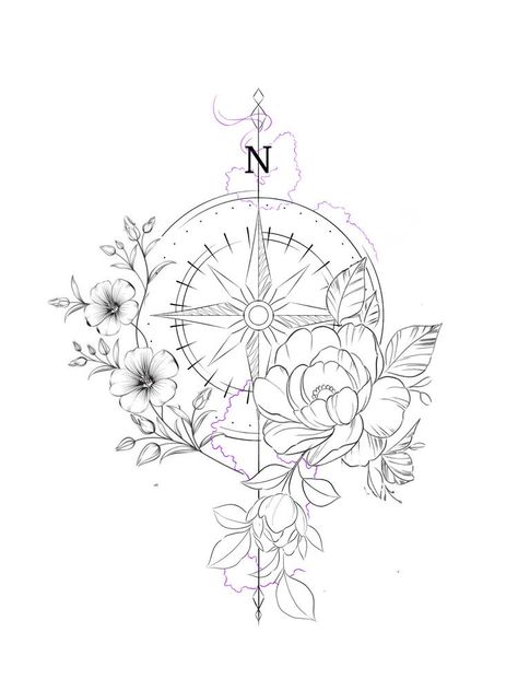 Nature Tattoo Feminine, Compass Tattoo Quotes Words, Feminine Nautical Tattoo Sleeve, Pretty Compass Tattoo, Compass Tattoo Design Sketches, Mandala Compass Tattoo Feminine, Compass Tattoo Design Woman, Feminine Tattoo Outline, Compass Tattoo Ideas For Women