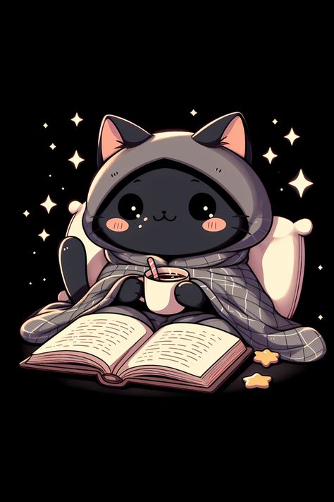 Cozy Cat Reading Book And Drink Coffee With Cookies T-Shirt Books And Cats Wallpaper, Cat And Books Wallpaper, Cute Coffee Aesthetic, Cat Drinking Coffee, Cat Reading Book, Cat And Book, Animal Love Quotes, Cat And Coffee, Books And Cats