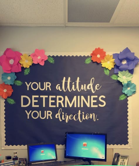 Your attitude determines your direction. Bulletin board ideas classroom quotes inspirational flowers cute board class decor Your Attitude Determines Your Direction, Office Bulletin Boards, Work Bulletin Boards, Library Organization, Library Bulletin Boards, Classroom Quotes, Classroom Board, Bulletin Board Ideas, Middle School Classroom