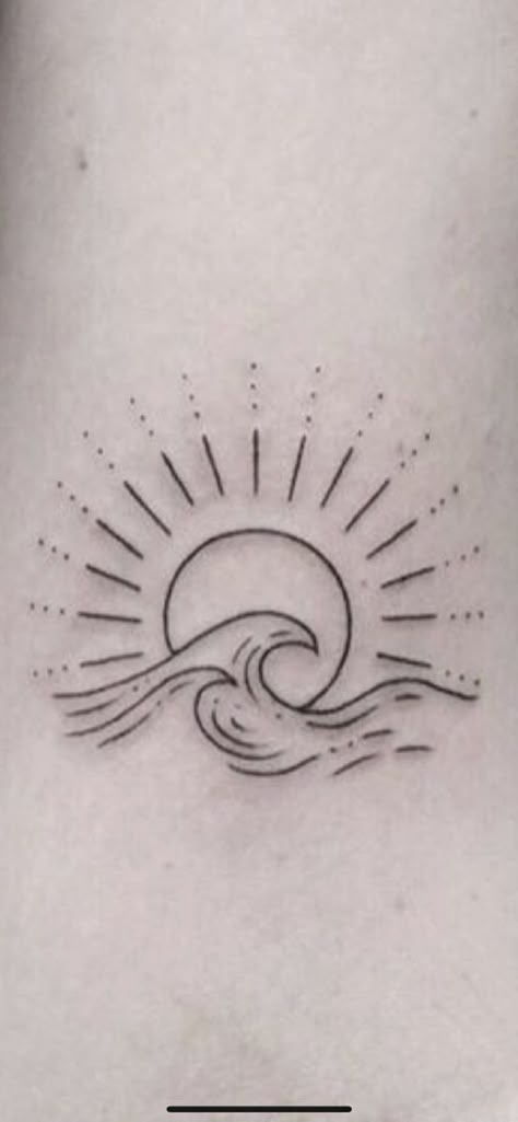 Ocean Wave Tattoo, Tattoos 2023, Moon Sun Tattoo, Beach Drawing, Chic Tattoo, Water Tattoo, Summer Tattoo, Daisy Tattoo, Ocean Tattoos