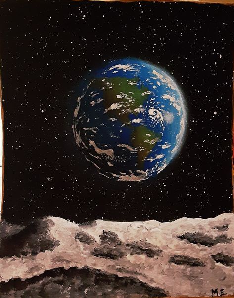 Moon Space Painting, Earth And Moon Drawing, Outer Space Acrylic Painting, Nasa Painting, Planet Earth Painting, Earth Acrylic Painting, Acrylic Painting Space, Space Acrylic Painting, Space Painting Acrylic