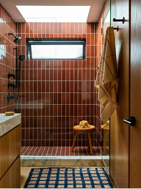 Brown Tile, Adventurous Design, Midcentury House, Case Study Houses, Mid Century Modern Bathroom, Interior Windows, Los Angeles Homes, Bathroom Renos, Dream Bathroom