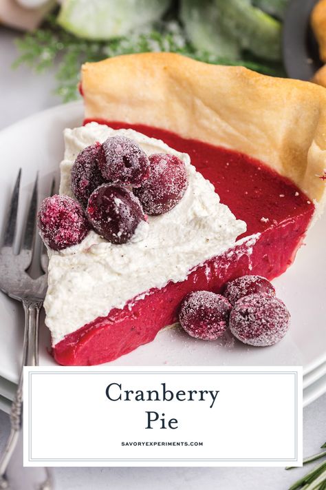 This Cranberry Pie, with sweetened tart cranberries, is the perfect dessert for holidays like Thanksgiving, Christmas and all year long! Cranberry Pie Thanksgiving, Cranberry Chiffon Pie, Cranberry Custard Pie, Cranberry Pies, Cranberry Pie Filling, Cranberry Desserts, Cranberry Pie Recipes, New Year Desserts, Mixed Berry Pie