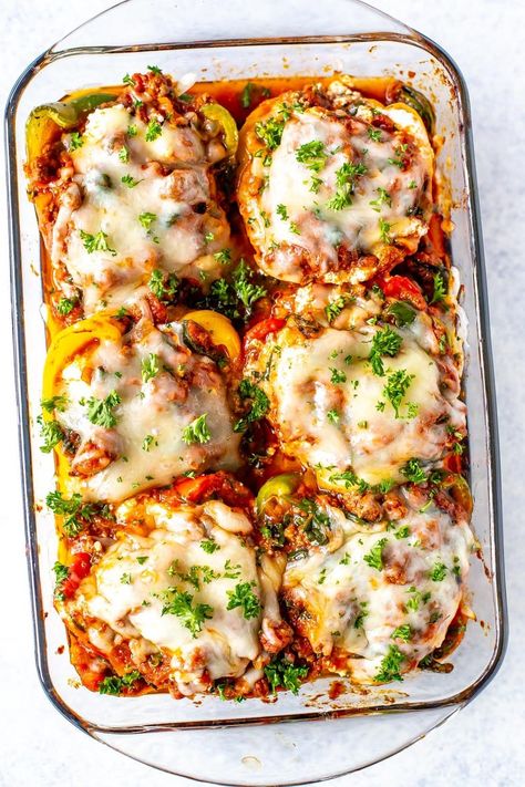 Low Carb Fall Dinners, Lasagna Peppers, Stuffed Foods, Lasagna Stuffed Peppers, Cheesesteak Stuffed Peppers, Low Carb Lasagna, Homemade Marinara, Meal Prep Bowls, Meal Prep For The Week