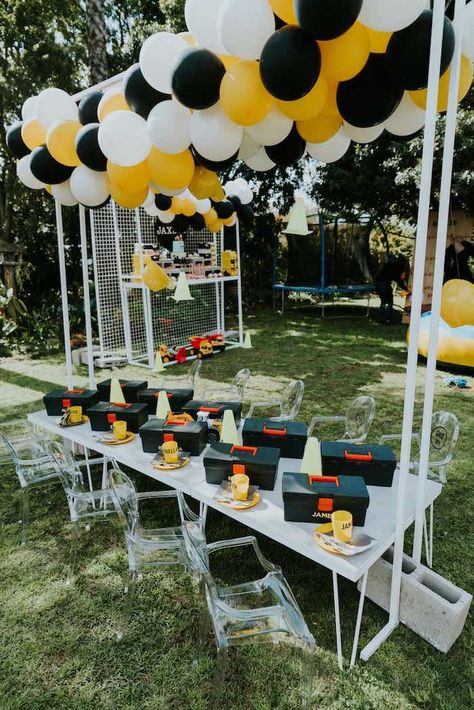 Kara's Party Ideas Construction Birthday Party | Kara's Party Ideas Construction Themed Party, Construction Theme Birthday Party, Box Lunches, Construction Theme Party, Cake Custom, Construction Birthday Party, Theme Inspiration, Ghost Chairs, Construction Birthday Parties